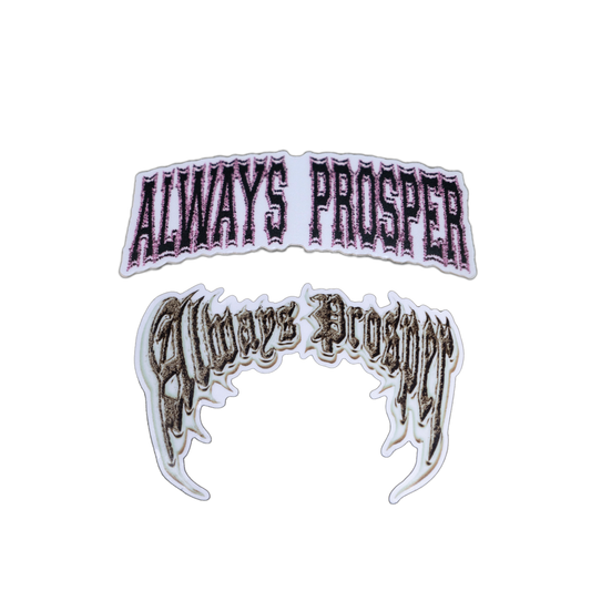Always Prosper die-cut sticker set — matte AP University and translucent Opulent