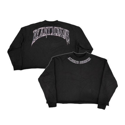 Always Prosper By Any Means 500 GSM distressed black sweater