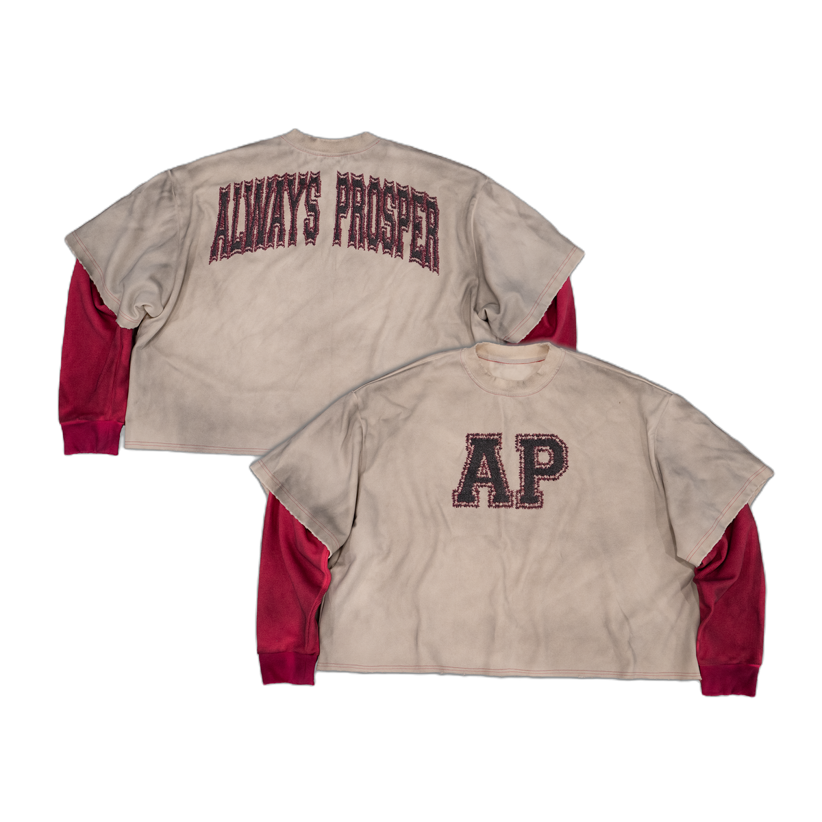 AP University off-white and oxide pink double-panel longsleeve from the Always Prosper Collection Bundle, front and back