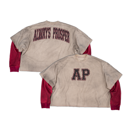 Always Prosper AP University double-panel longsleeve in off-white and oxide pink