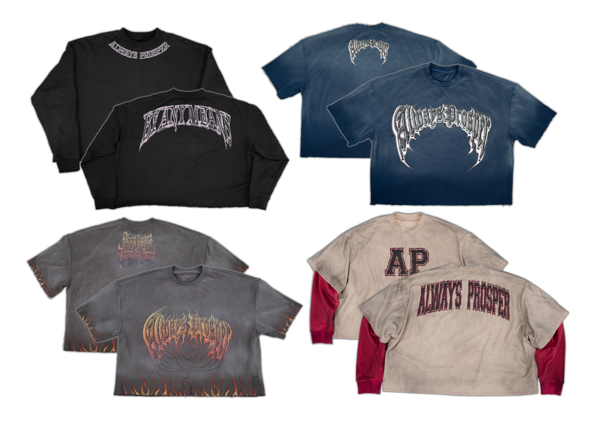 Always Prosper Collection Bundle — heavyweight sweater, two tees, longsleeve and Flame Chain