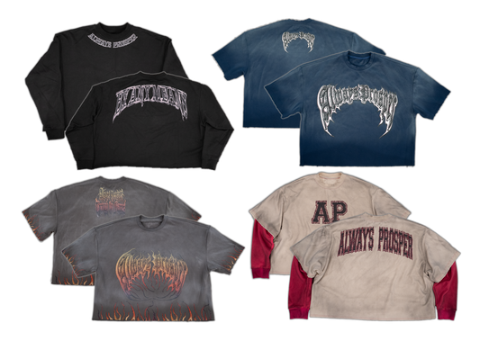 Always Prosper Collection Bundle — heavyweight sweater, two tees, longsleeve and Flame Chain